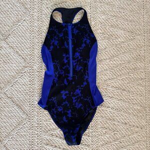 Fabletics One-Piece Swimsuit – Blue & Black Zip Front, Women’s Small